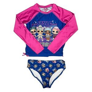 L.O.L. Surprise! 2 Piece Long Sleeve Rash Guard & Brief Bottom Swim Set Girls 10